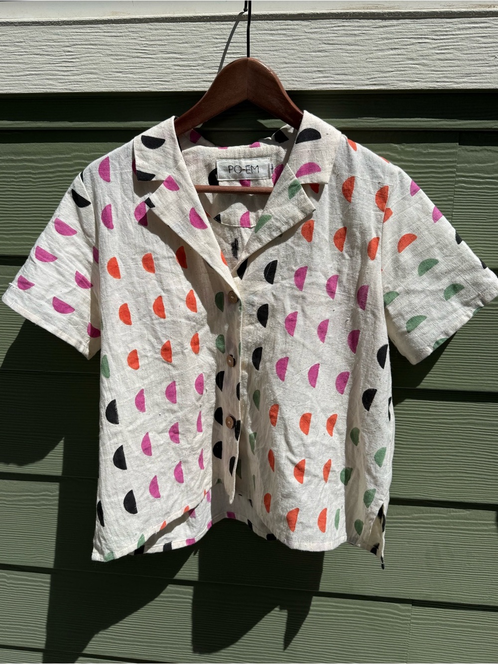 Poem Half-Moon Print Short Sleeve Button-Down Shirt - Picture 2 of 9